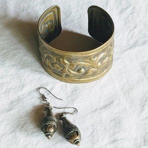 Bracelet & Earrings Set Brass Coloured